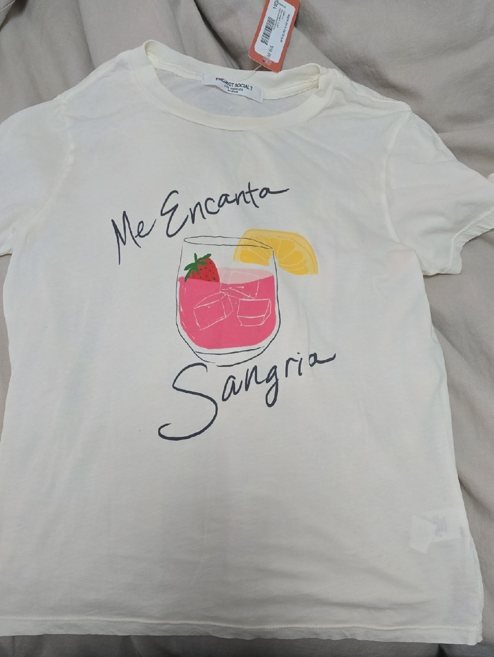 Project Social T White 'Me Encanta Sangria' Graphic Tee with Pink & Yellow Print